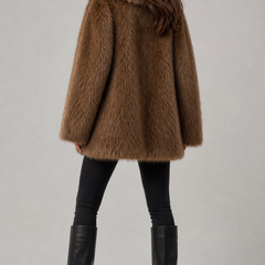 Oversized faux fur jacket with wide shawl collar