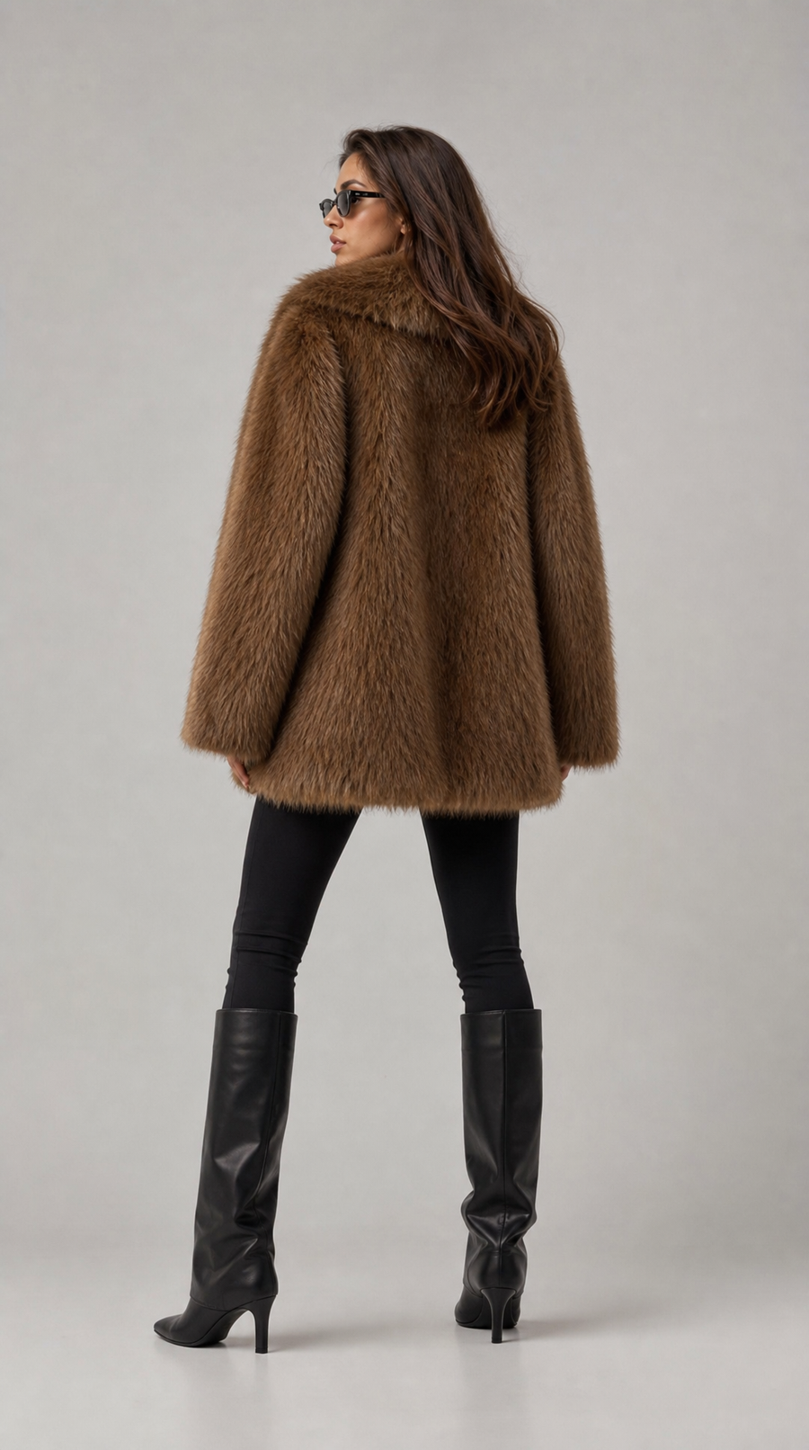Oversized faux fur jacket with wide shawl collar