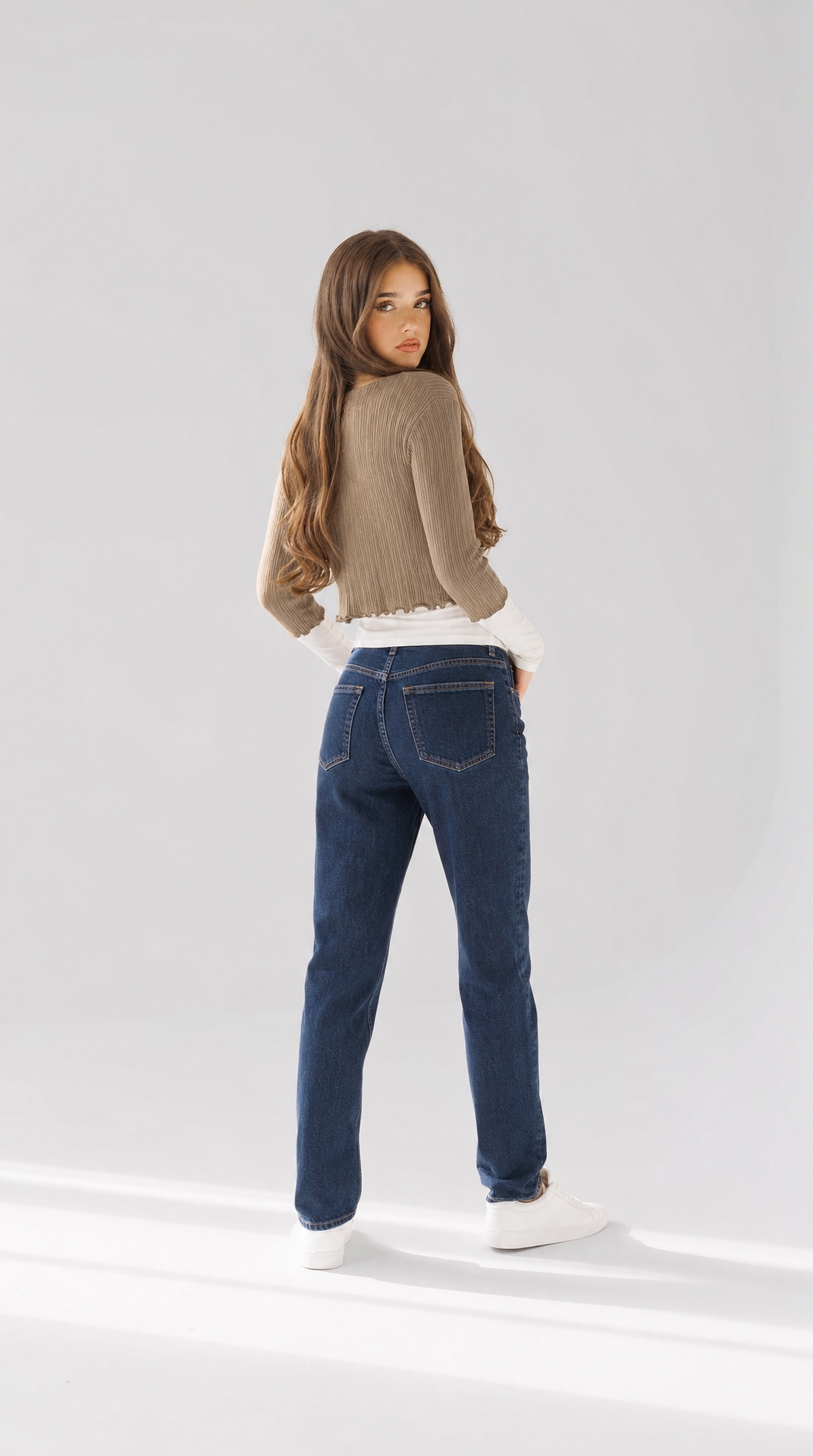 Ribbed wrap cardigan with front tie and scalloped hem