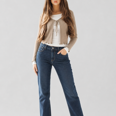 Ribbed wrap cardigan with front tie and scalloped hem