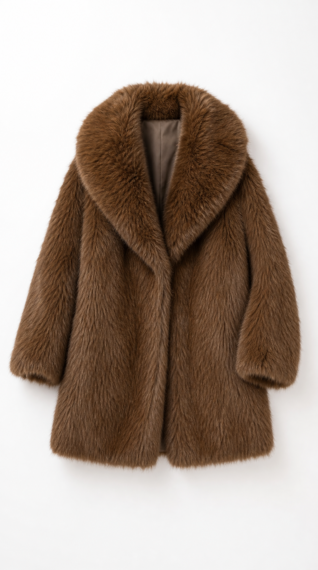 Oversized faux fur jacket with wide shawl collar