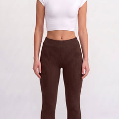 Brown ribbed knit flared trousers