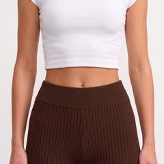 Brown ribbed knit flared trousers