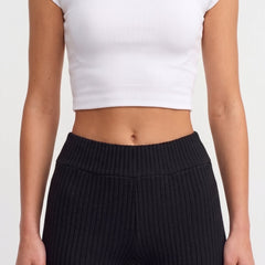 Black ribbed knit flared trousers