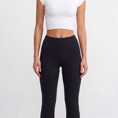 Black ribbed knit flared trousers