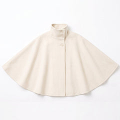 Cream wool-blend cape coat with high collar and tie belt