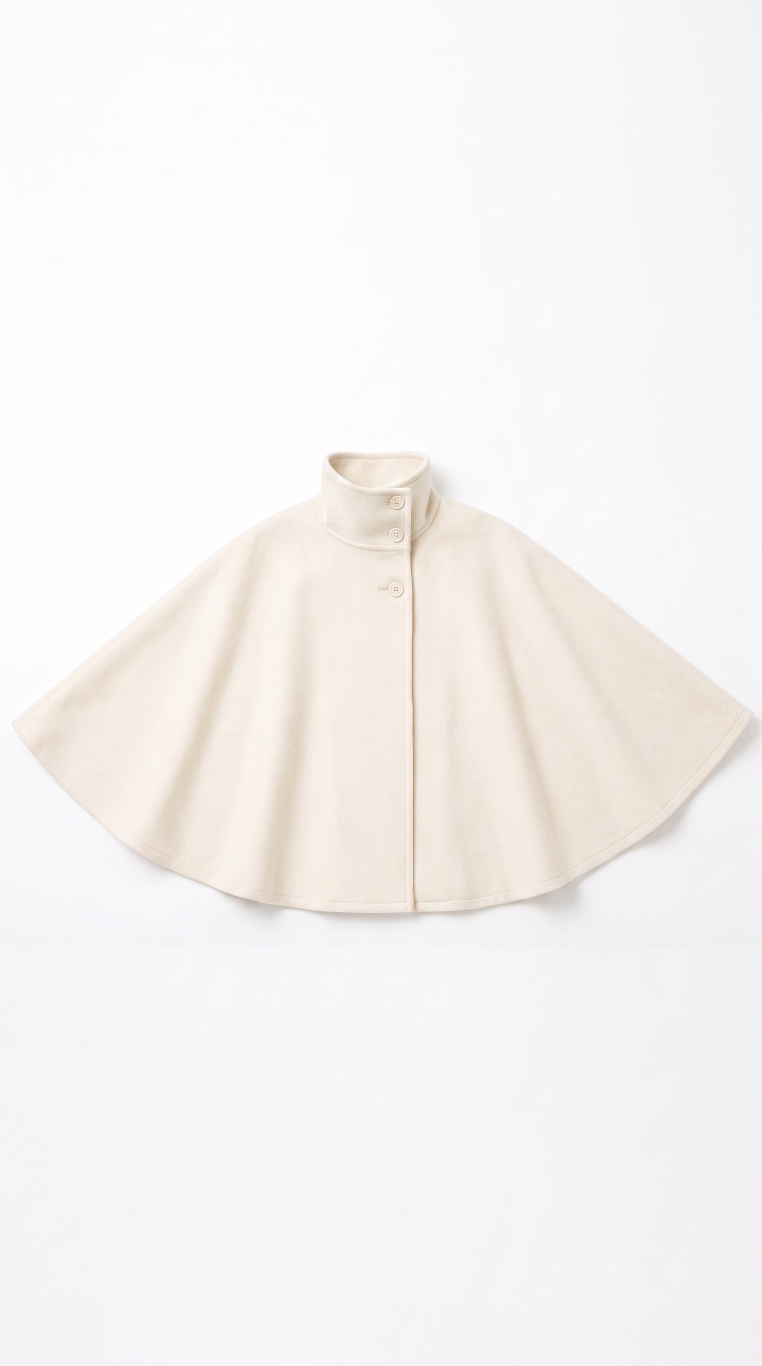 Cream wool-blend cape coat with high collar and tie belt