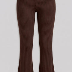 Brown ribbed knit flared trousers