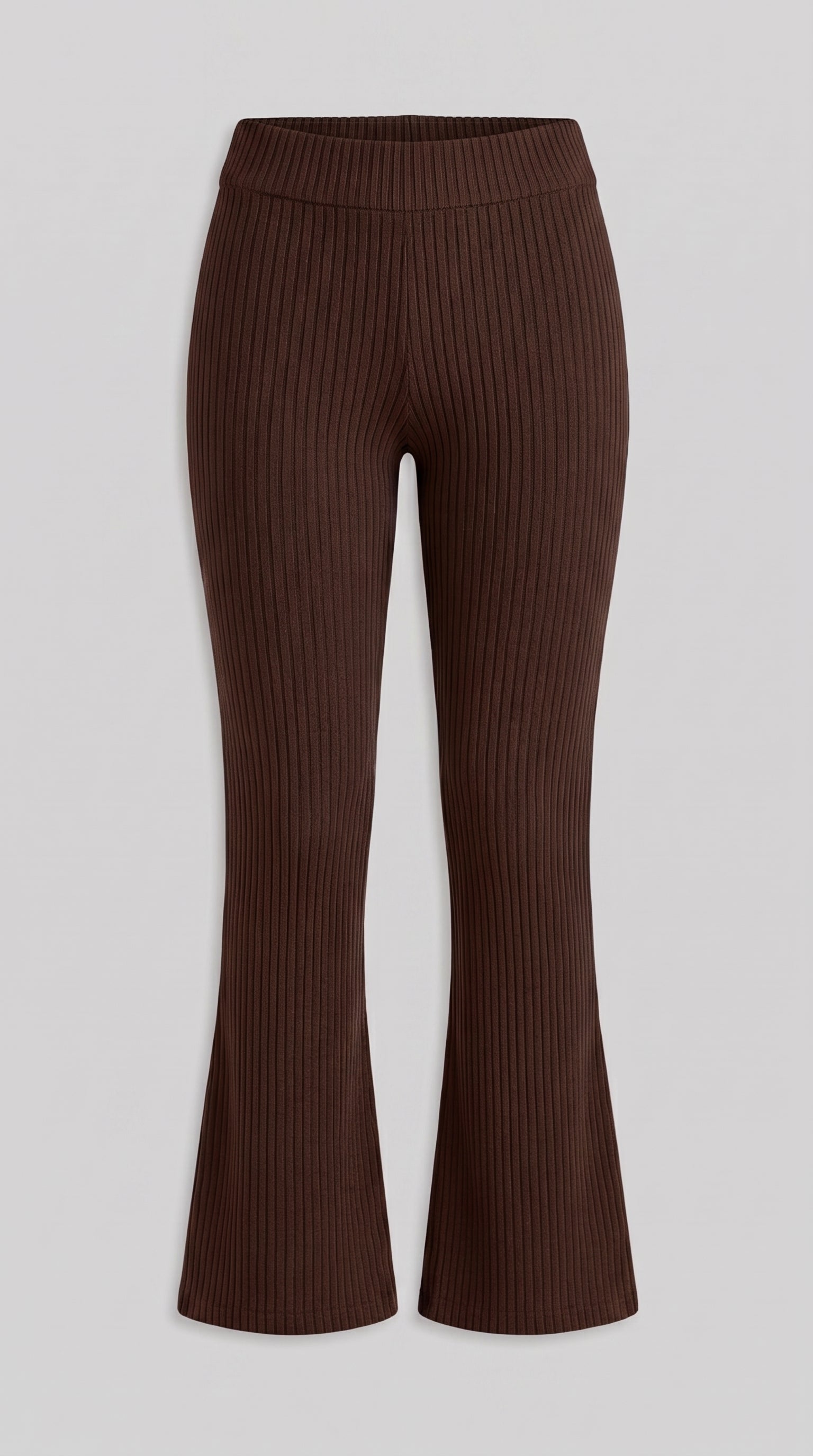 Brown ribbed knit flared trousers