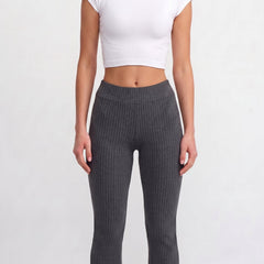 Charcoal ribbed knit flared trousers