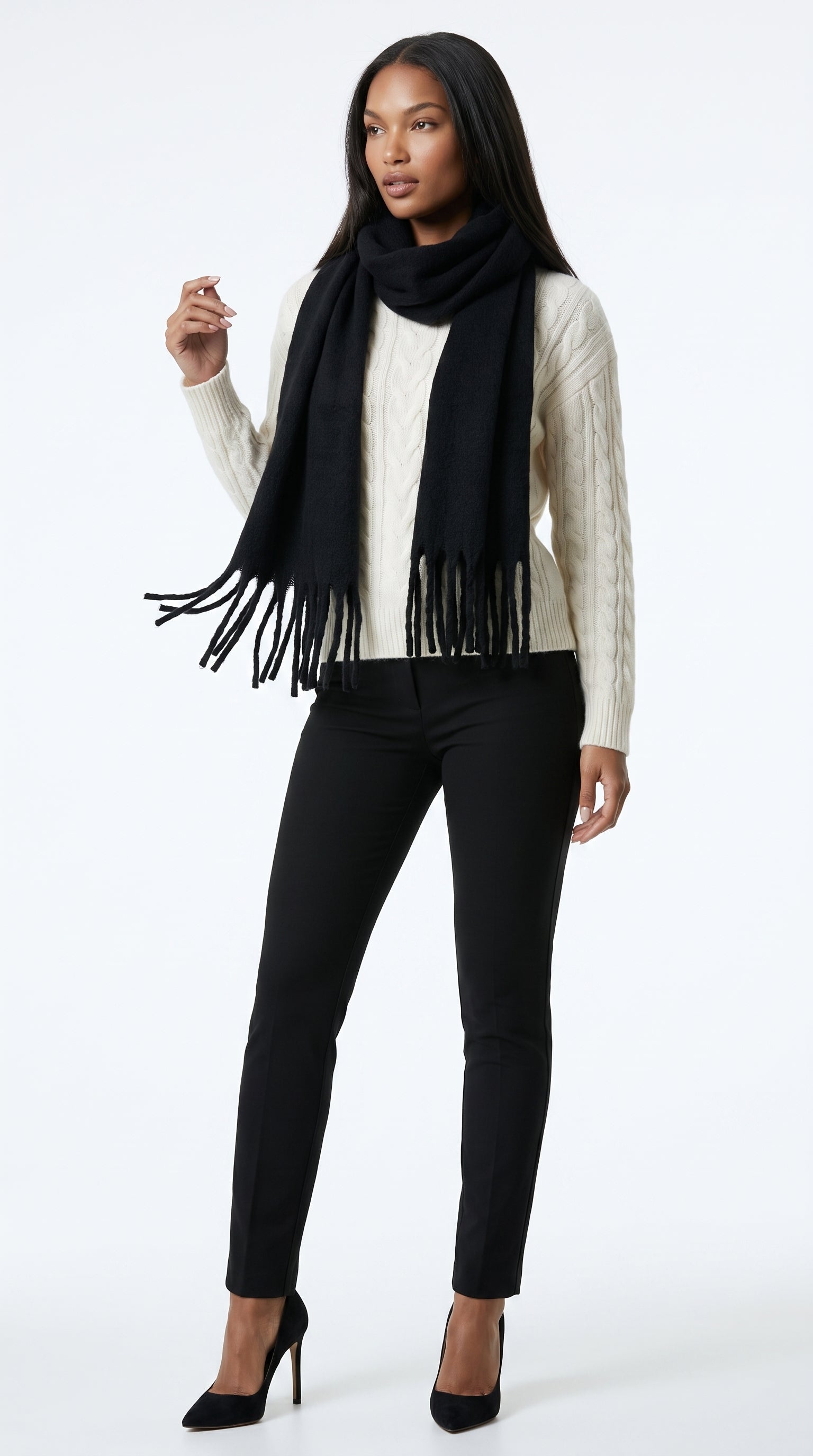 Black oversized brushed scarf