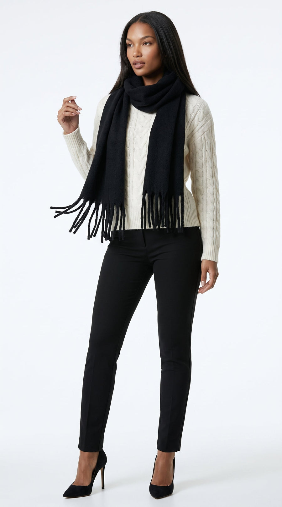 Black oversized brushed scarf