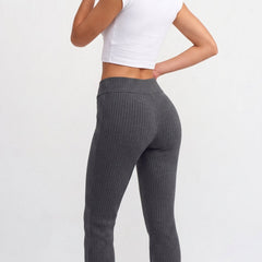Charcoal ribbed knit flared trousers