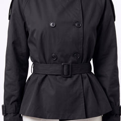 Black cropped double-breasted belted trench jacket