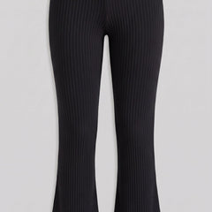 Black ribbed knit flared trousers