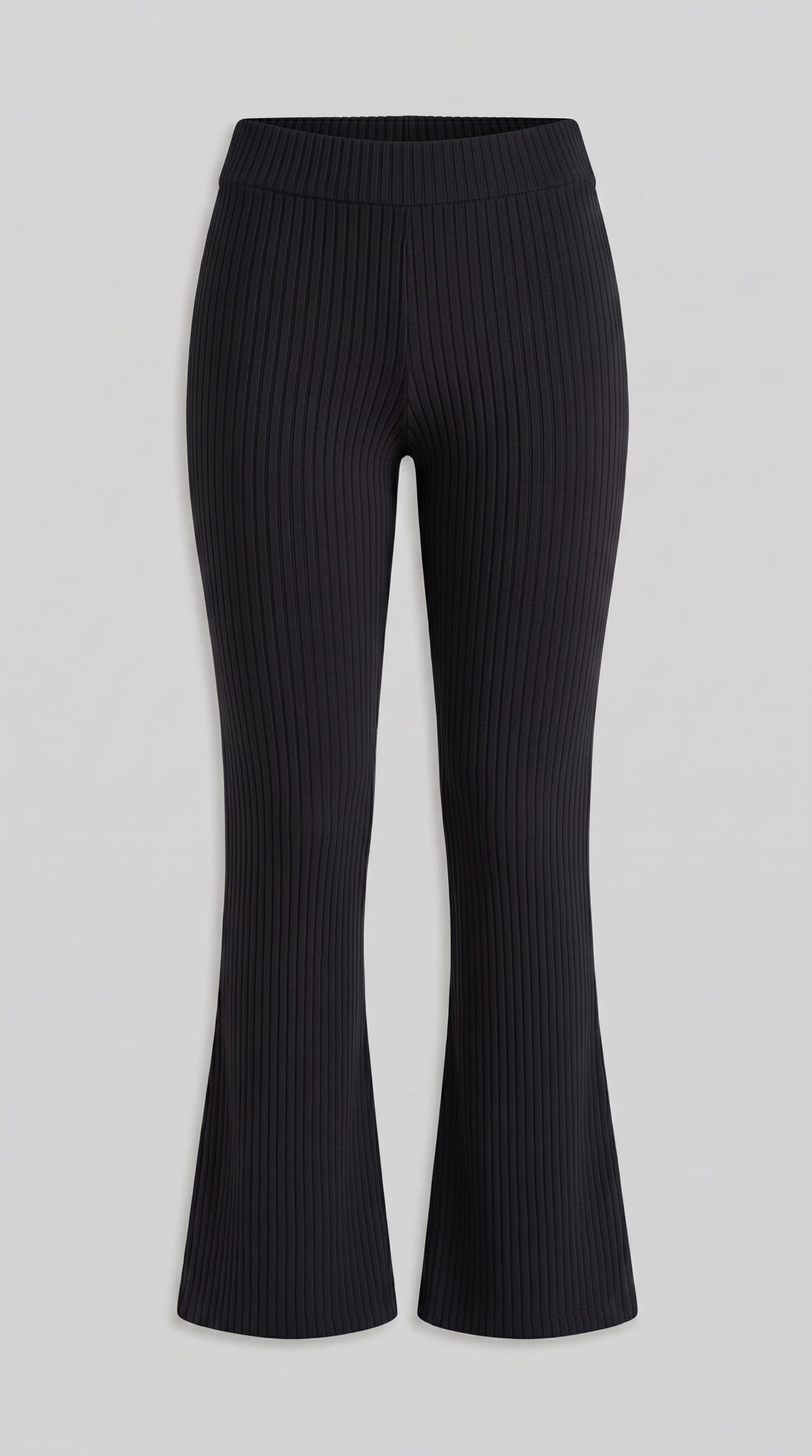Black ribbed knit flared trousers