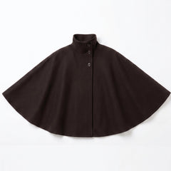 Brown wool-blend cape coat with high collar and tie belt