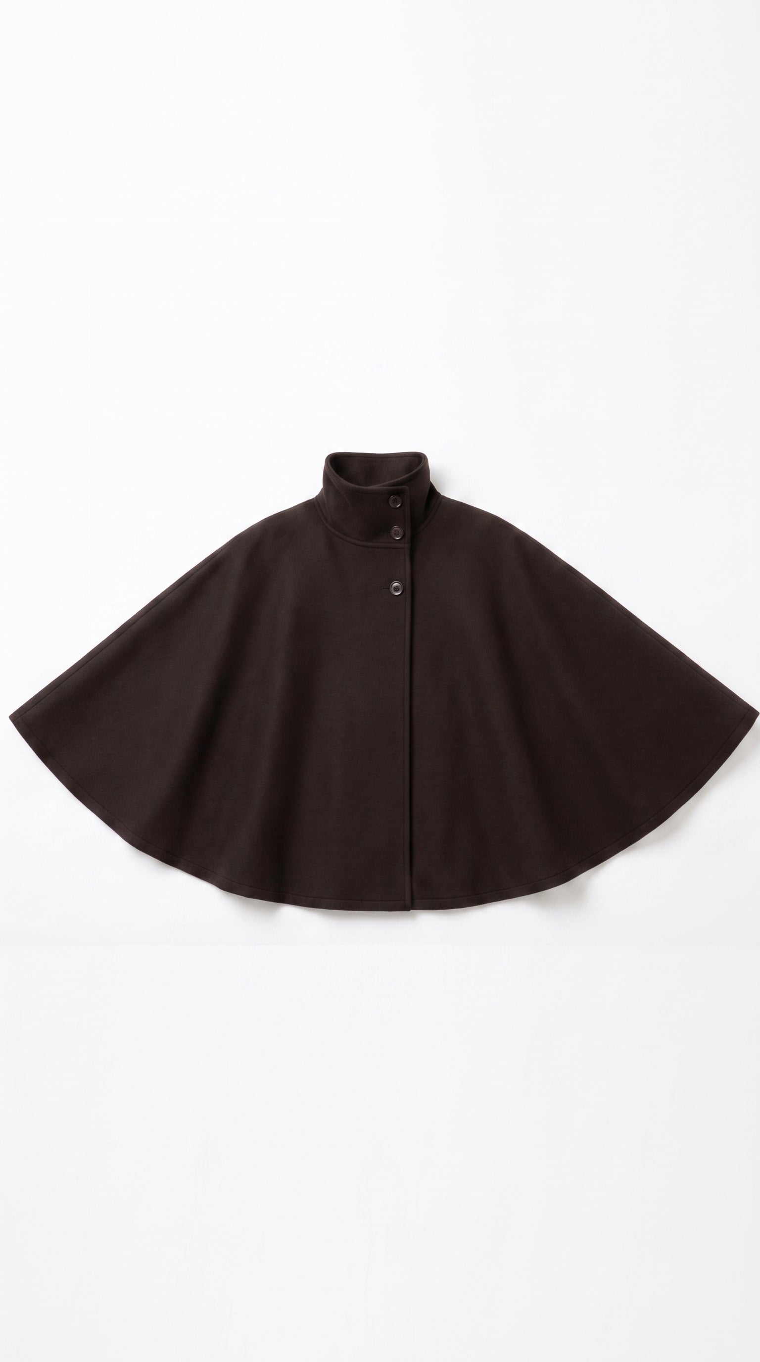 Brown wool-blend cape coat with high collar and tie belt