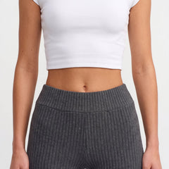 Charcoal ribbed knit flared trousers