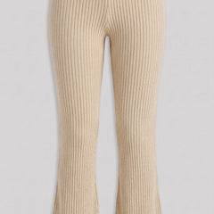 Cream ribbed knit flared trousers
