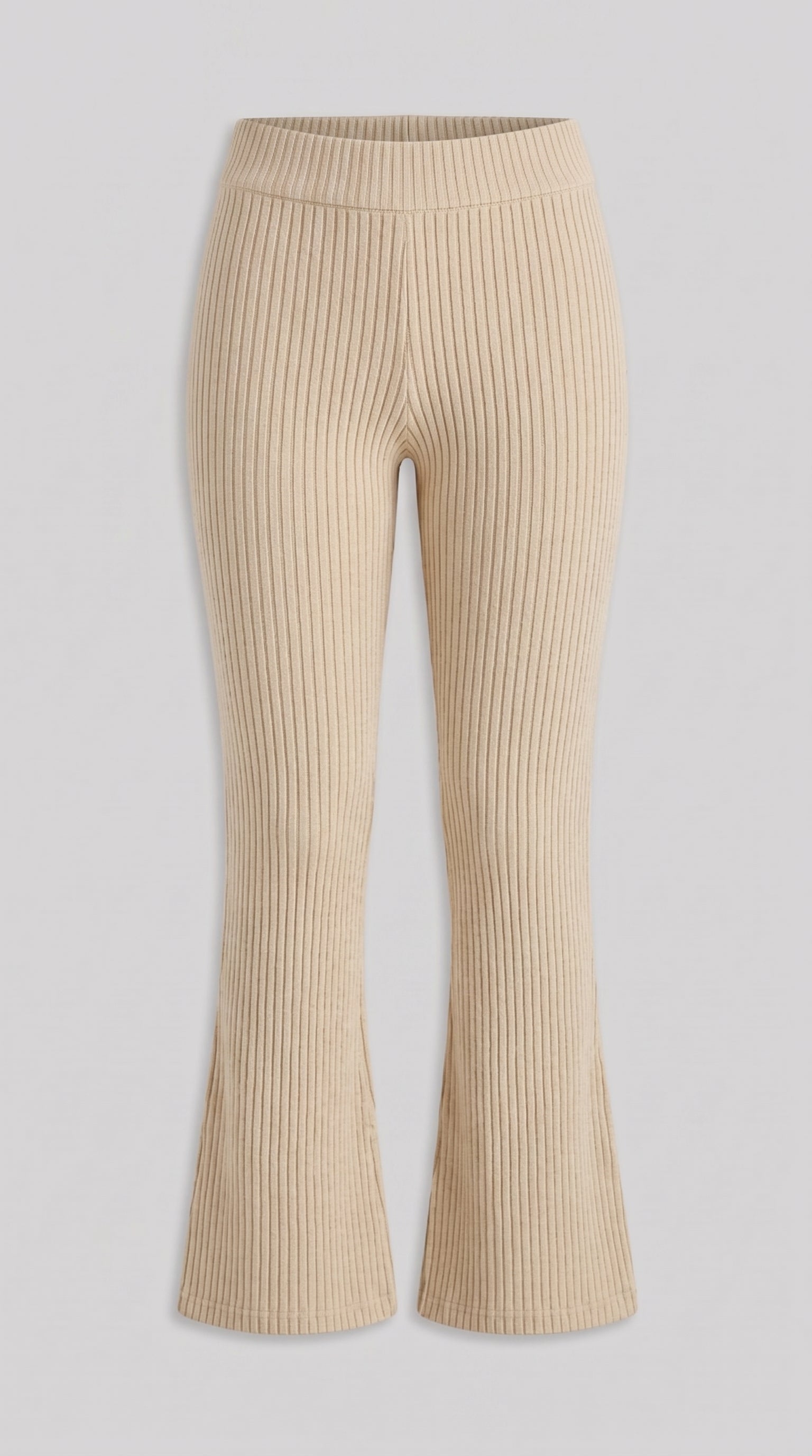 Cream ribbed knit flared trousers