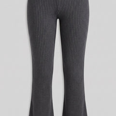 Charcoal ribbed knit flared trousers