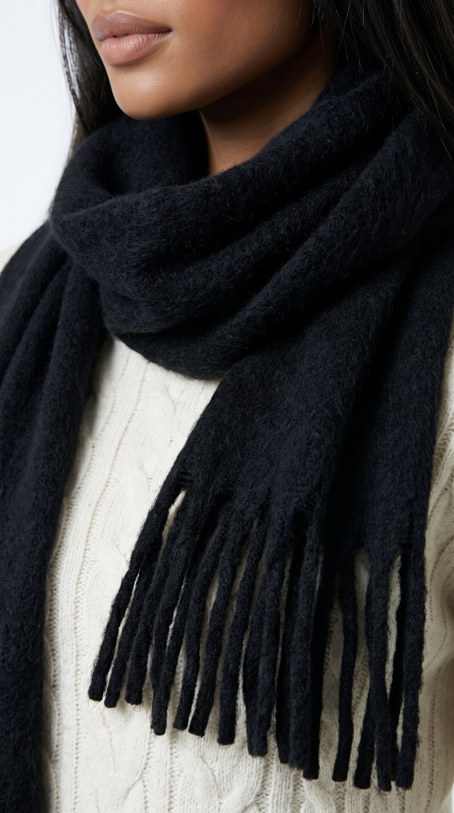 Black oversized brushed scarf