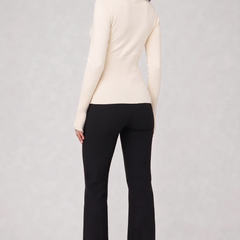 Cream cropped ribbed cardigan with button front