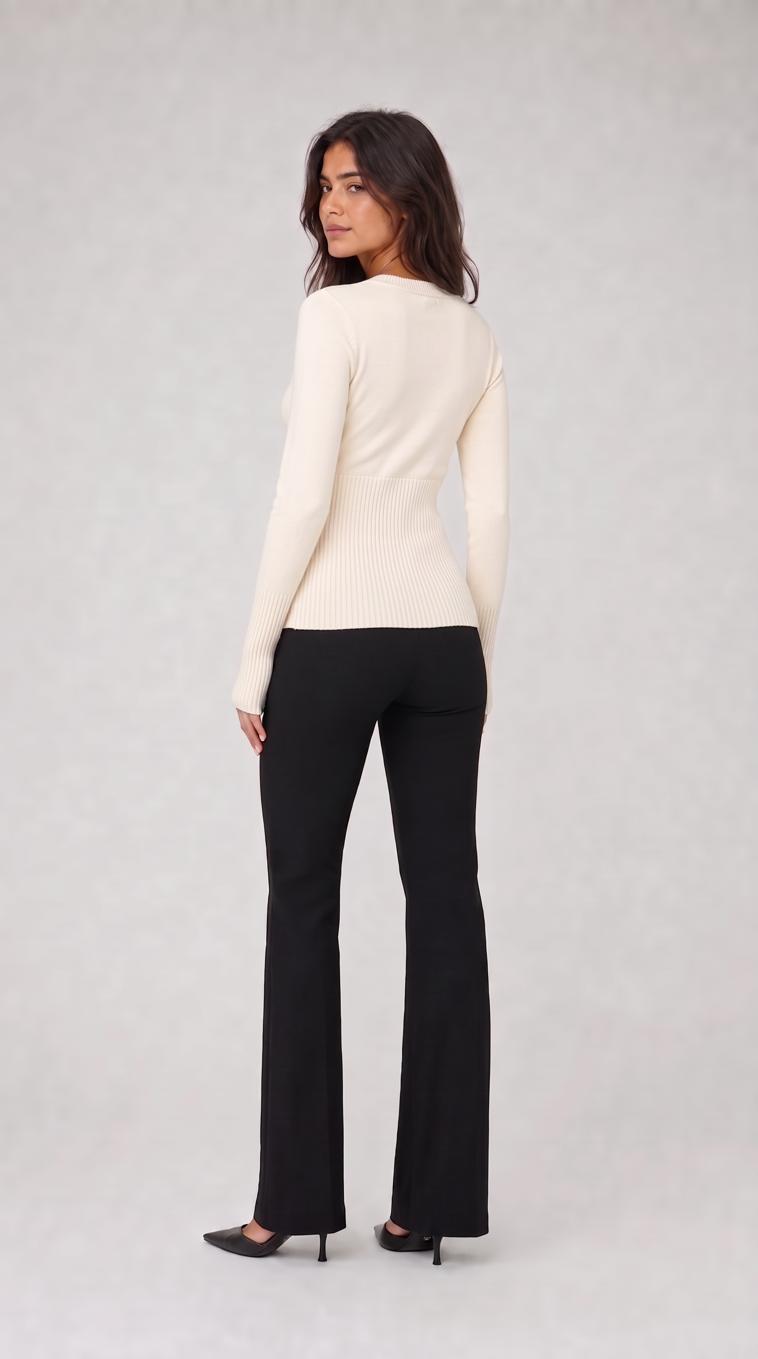 Cream cropped ribbed cardigan with button front