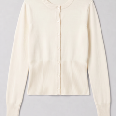 Cream cropped ribbed cardigan with button front