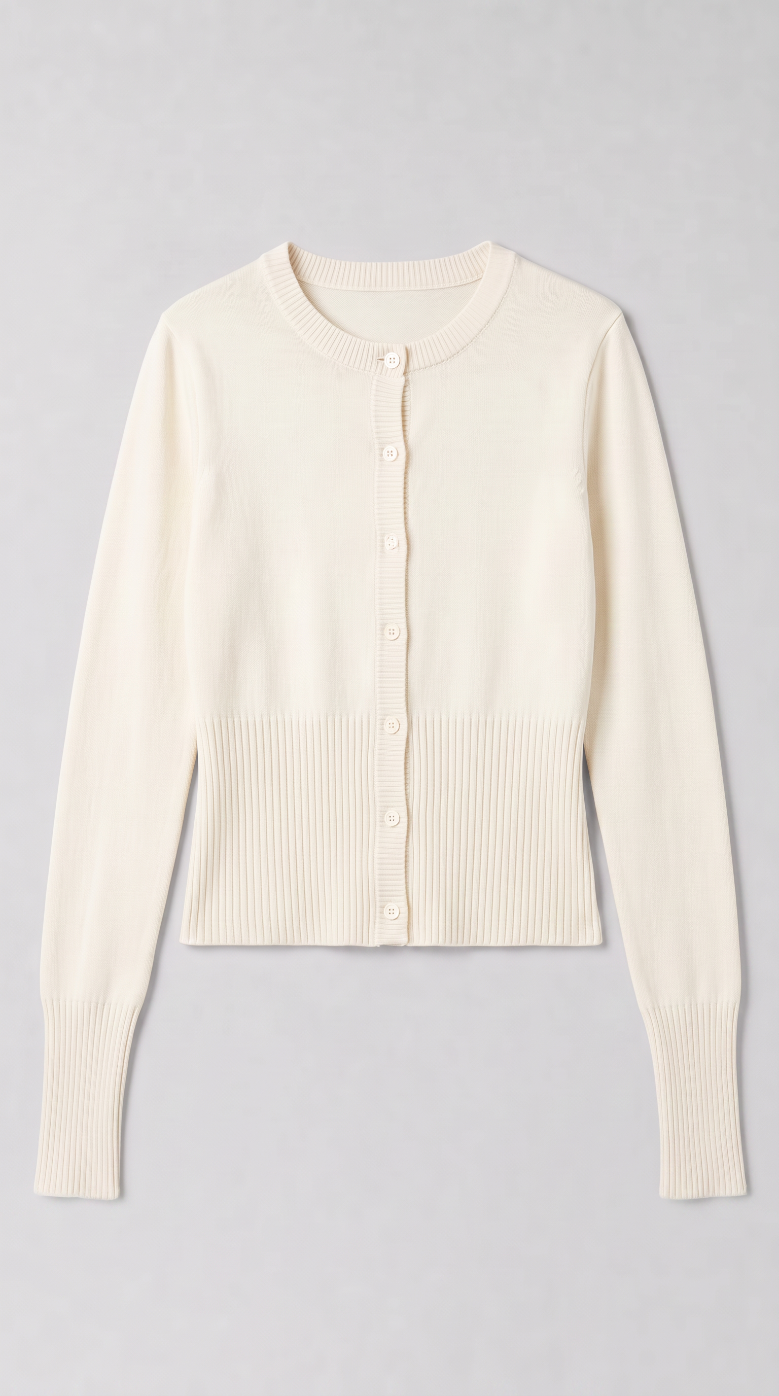 Cream cropped ribbed cardigan with button front