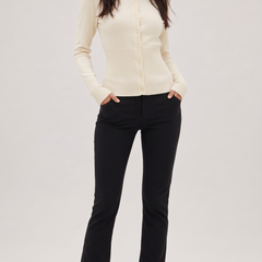 Cream cropped ribbed cardigan with button front