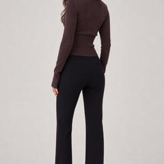 Brown cropped ribbed cardigan with button front