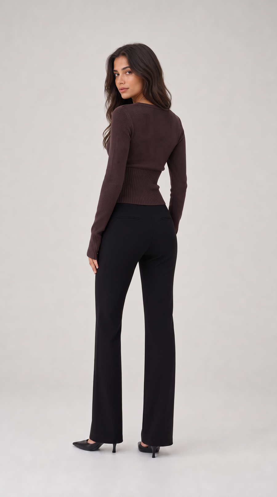 Brown cropped ribbed cardigan with button front