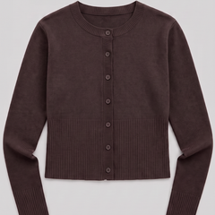 Brown cropped ribbed cardigan with button front