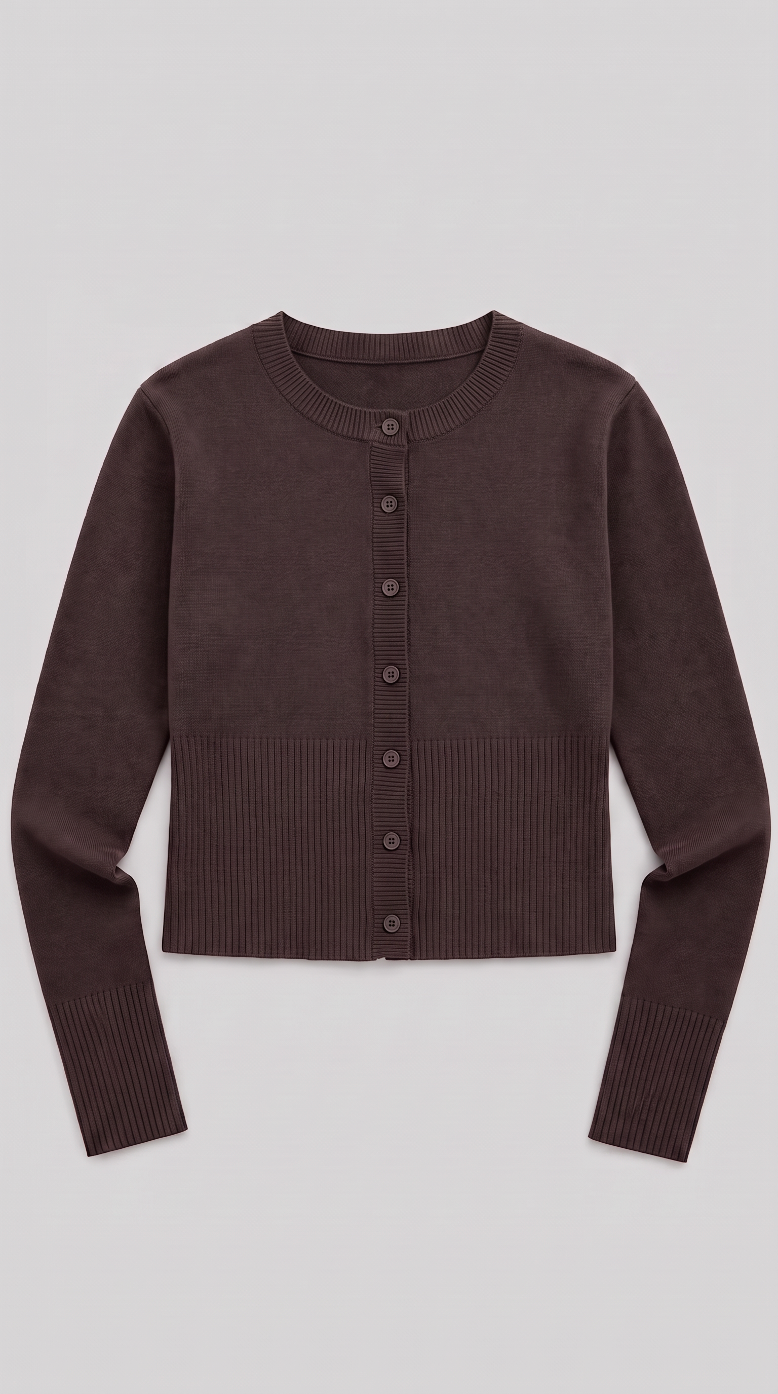 Brown cropped ribbed cardigan with button front