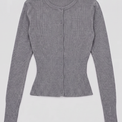 Grey cropped ribbed cardigan with button front