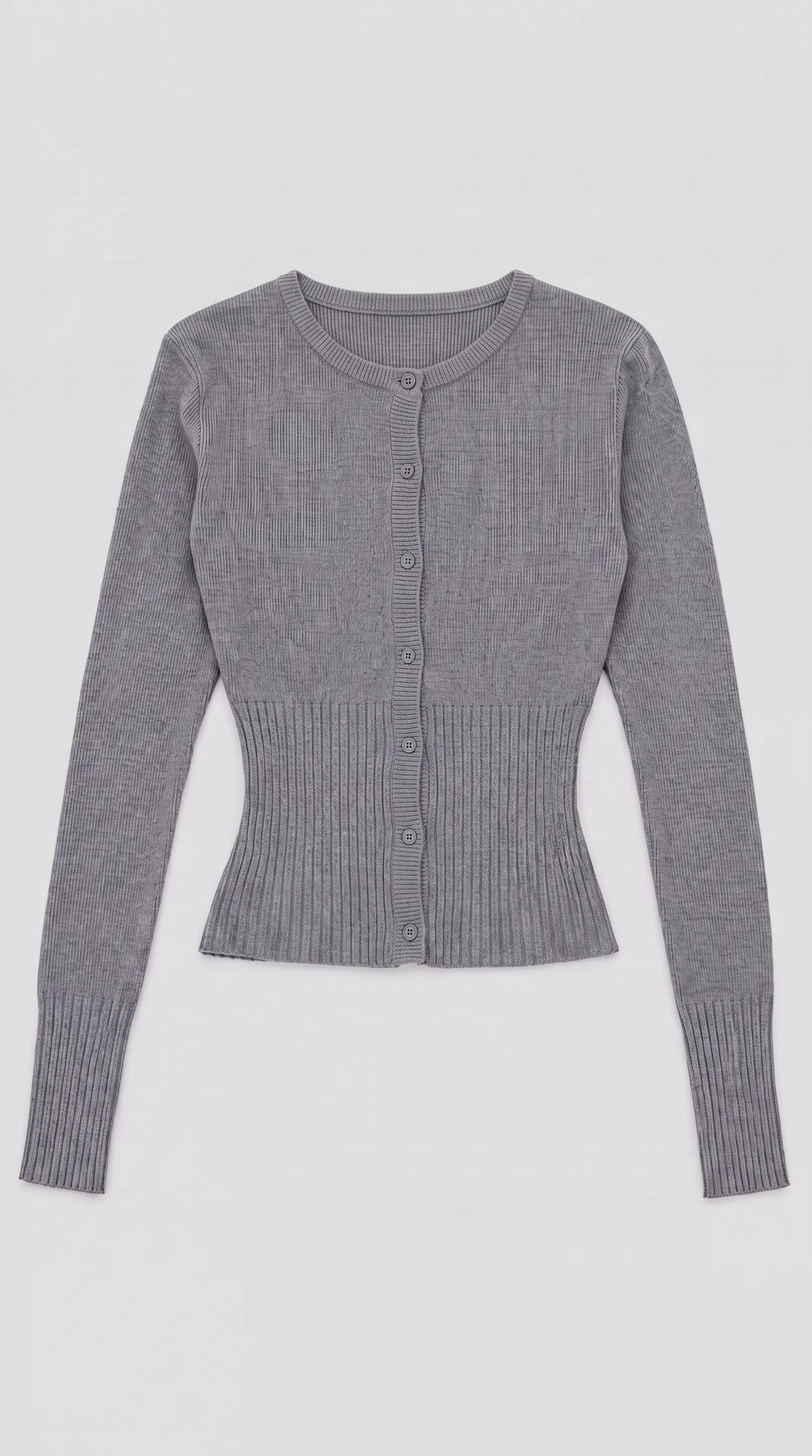 Grey cropped ribbed cardigan with button front
