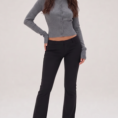 Grey cropped ribbed cardigan with button front