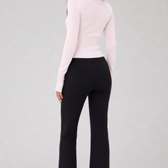 Pink cropped ribbed cardigan with button front