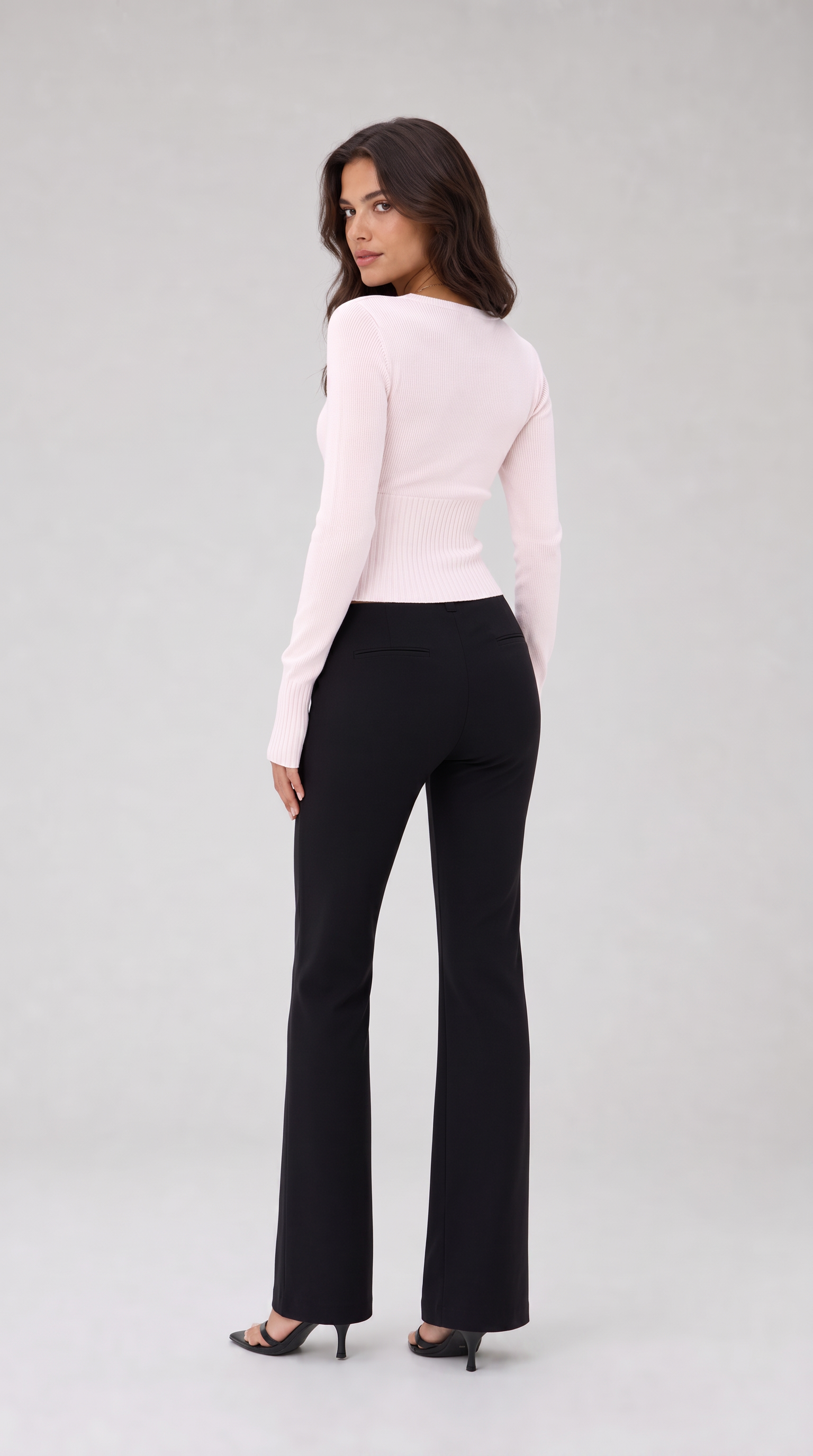 Pink cropped ribbed cardigan with button front