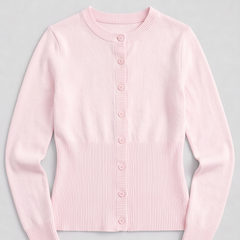 Pink cropped ribbed cardigan with button front