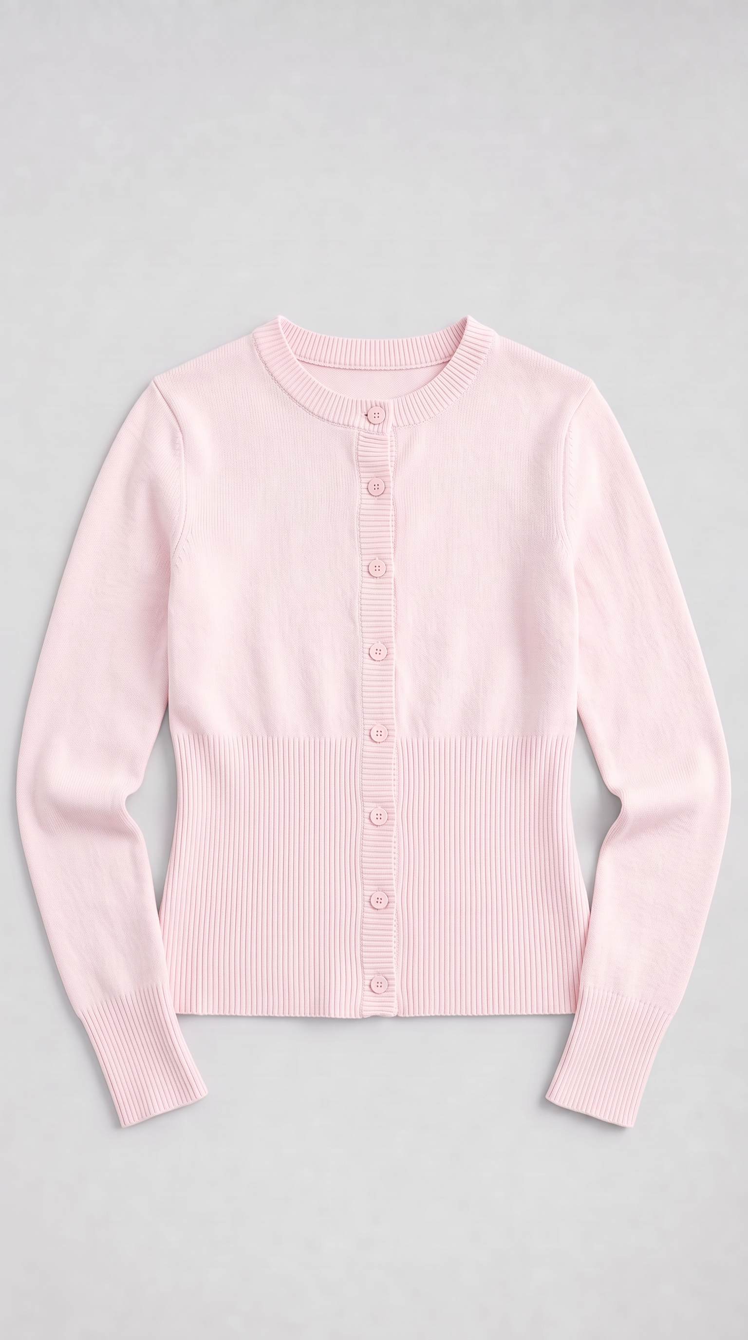 Pink cropped ribbed cardigan with button front