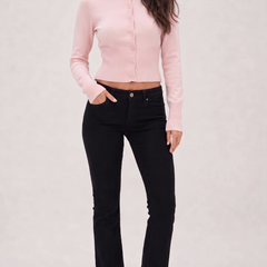 Pink cropped ribbed cardigan with button front