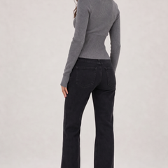 Grey cropped ribbed cardigan with button front