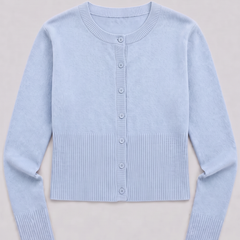 Baby blue cropped ribbed cardigan with button front