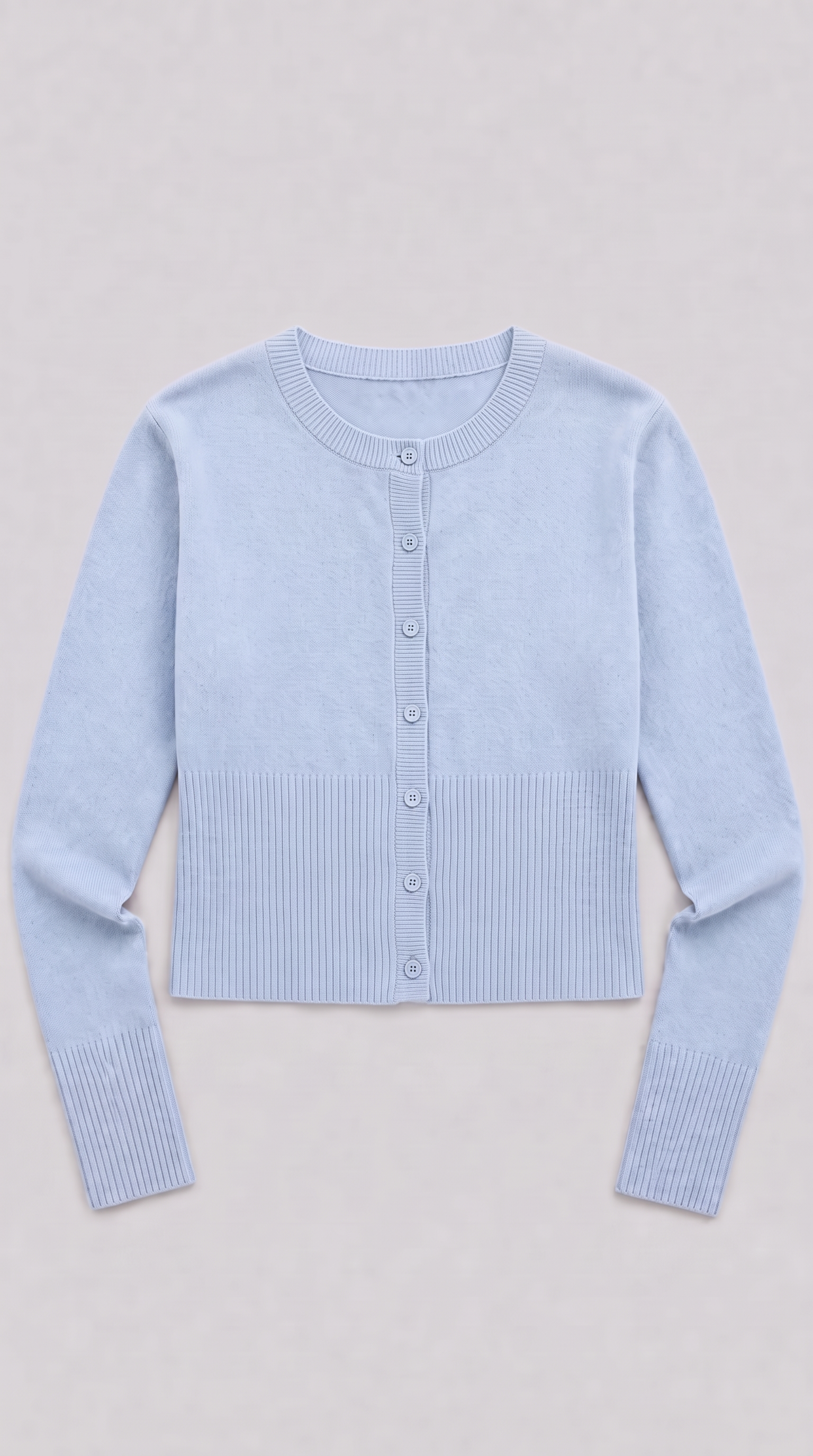 Baby blue cropped ribbed cardigan with button front