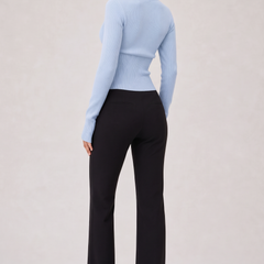 Baby blue cropped ribbed cardigan with button front