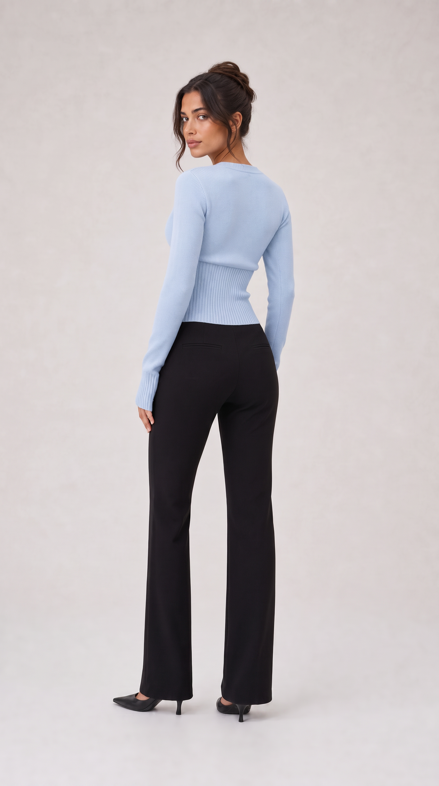 Baby blue cropped ribbed cardigan with button front
