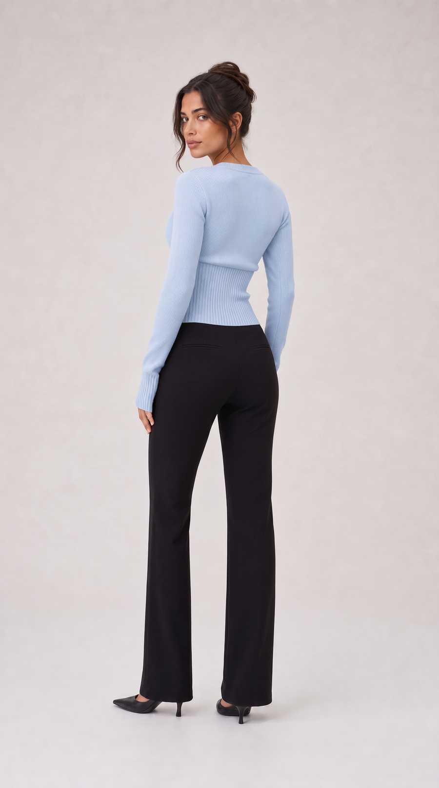 Baby blue cropped ribbed cardigan with button front